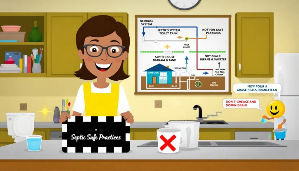 Septic-safe practices in a kitchen setting.